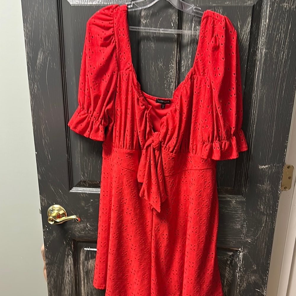 Red Ruched Tie Front Mini Sundress